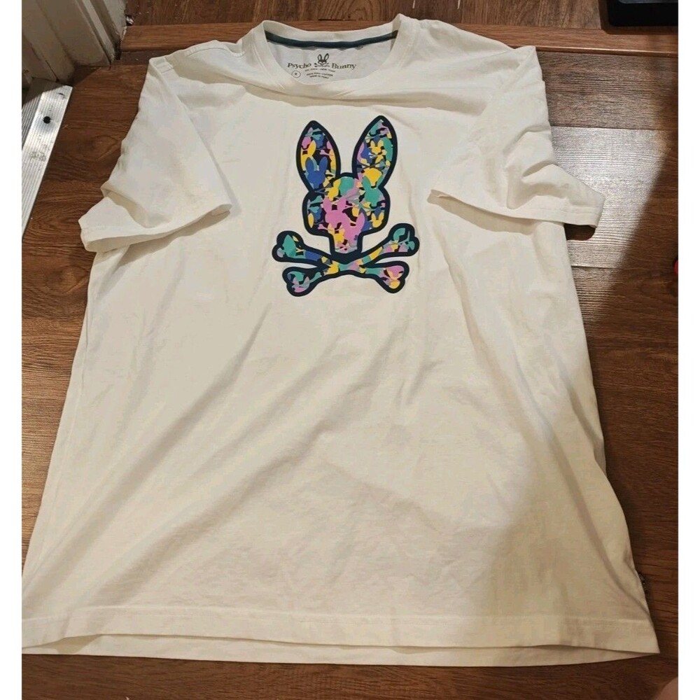 Psycho Bunny Dyckman T-Shirt Mens 8 XL White Bunny Skull Tee 100% Pima Cotton